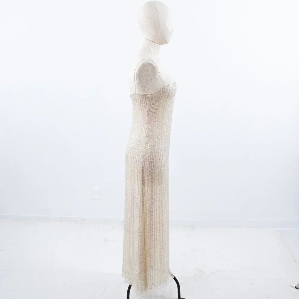 SOLD Dress Vintage 90s Genny Prada 4 Silk Hologram Sequin Formal Wedding Gown - Picture 9 of 15